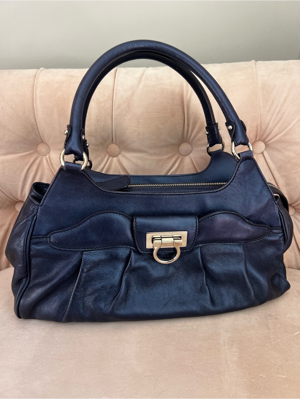Salvatore Ferragamo Leather Shoulder Bag with Silver Hardware
